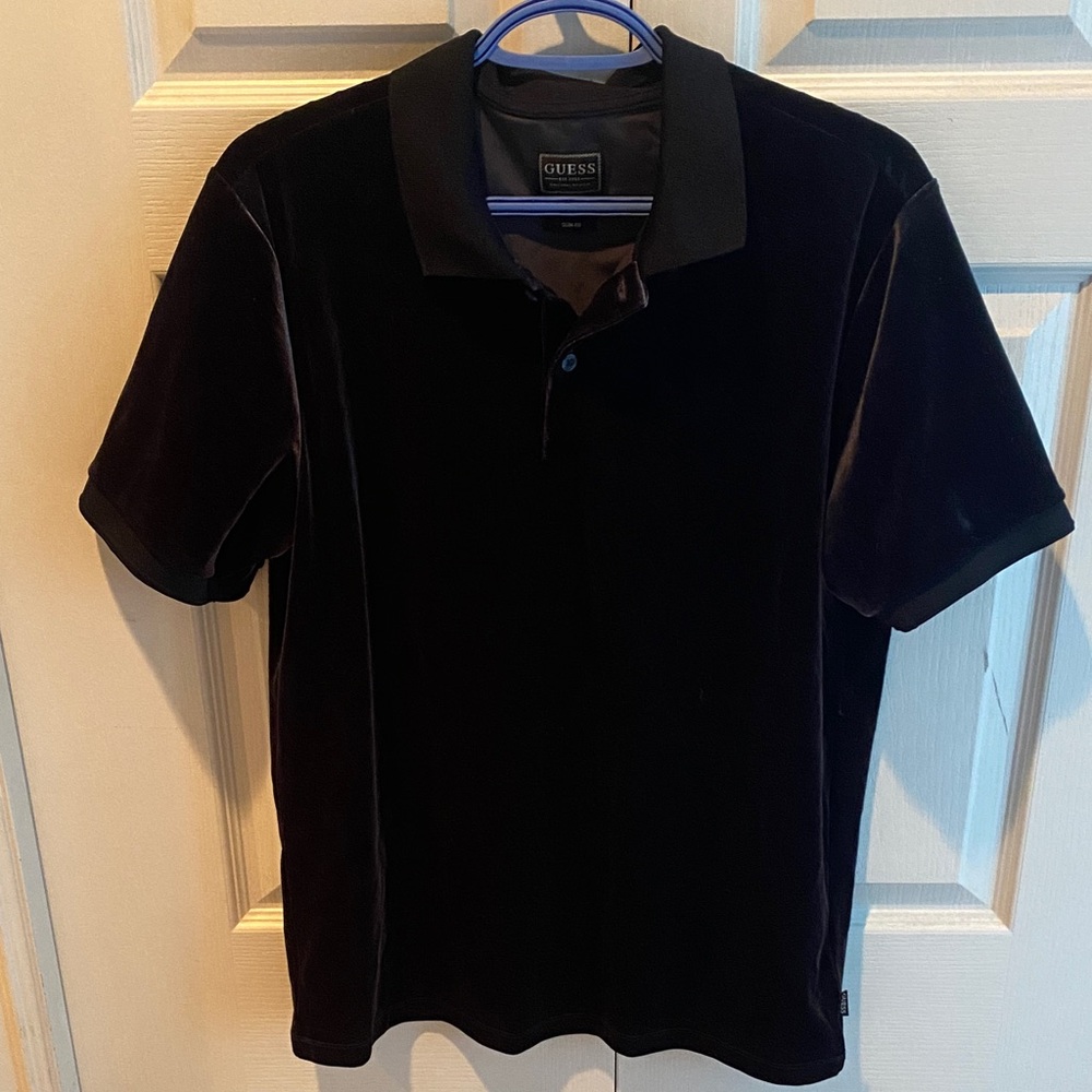 GUESS Men's Dark Blue Polo Velvet Shirt